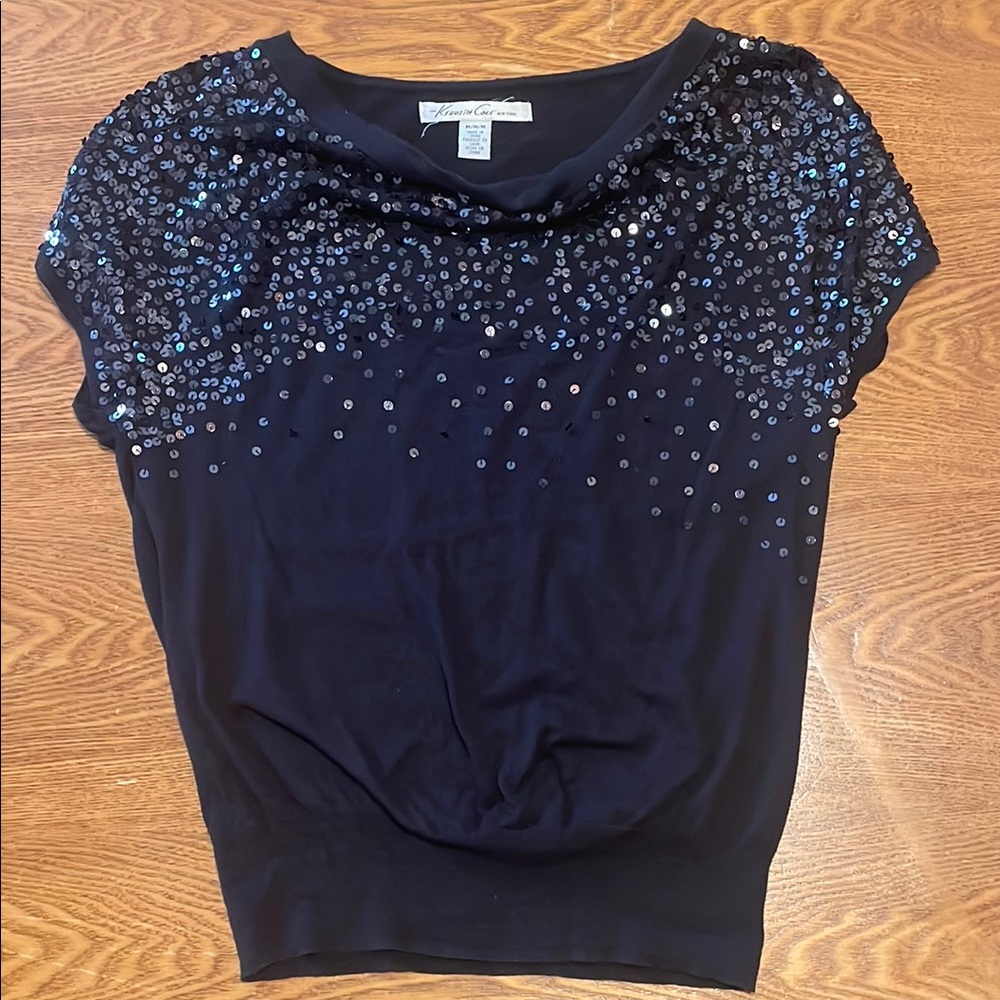 Kenneth Cole Women’s Elegant Black Sequin Top (size M)